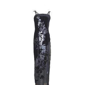 Lori Weidner Y2K Black Velvet Floral Mesh Gown Silver Underlay Size 6 Rhinestone